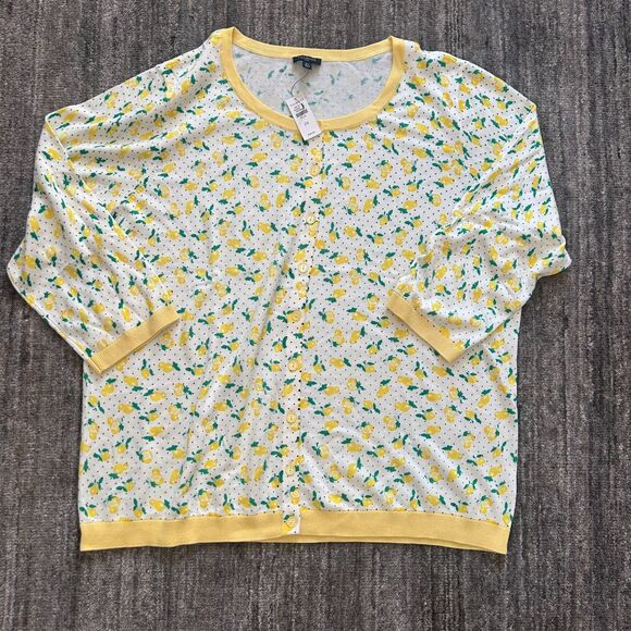 Talbots Lemons and Swiss Polka Dots Cardigan Sweater, NWT, 2X - Picture 1 of 6